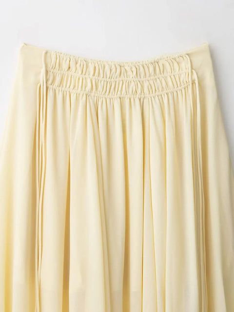 New Tiered Lace-Up Design Pleated Long Skirt Zipper Closure CODE: KAR4869