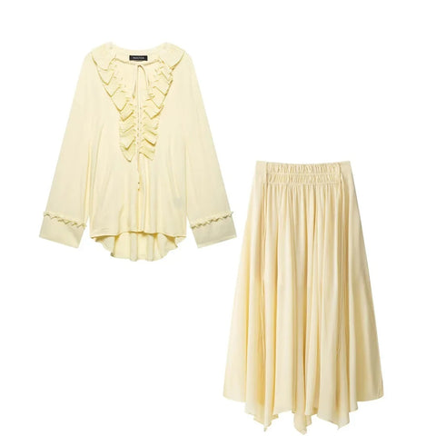 New Tiered Lace-Up Design Pleated Long Skirt Zipper Closure CODE: KAR4869