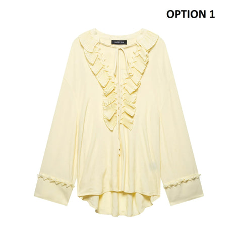 New Tiered Lace-Up Design Pleated Long Skirt Zipper Closure CODE: KAR4869