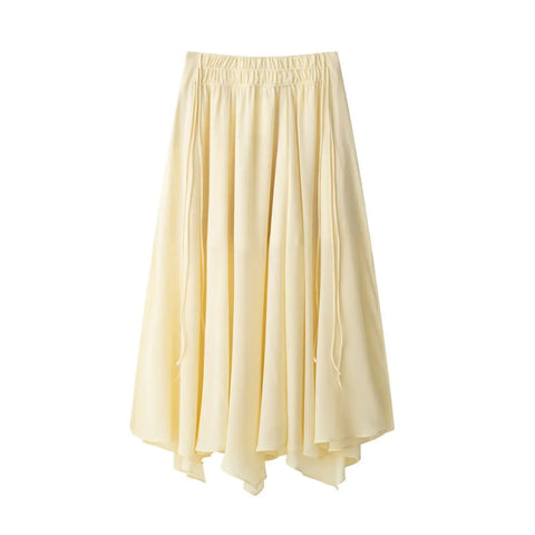 New Tiered Lace-Up Design Pleated Long Skirt Zipper Closure CODE: KAR4869