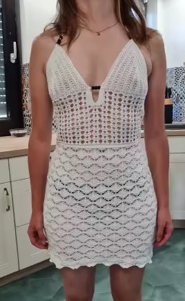 New Tie Neck Bead Detail Bodycon Mini Cover Up Short Dress CODE: KAR4920