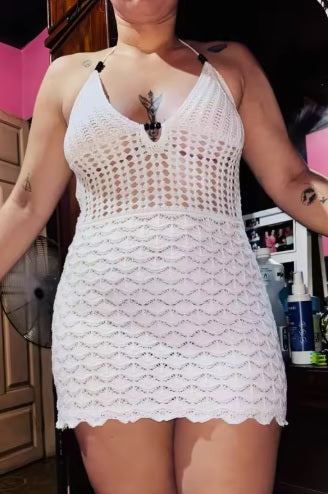 New Tie Neck Bead Detail Bodycon Mini Cover Up Short Dress CODE: KAR4920