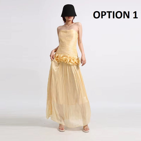 New Fashion Casual Strapless Pleated Ruffled Dresses CODE: KAR5069