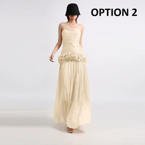 New Fashion Casual Strapless Pleated Ruffled Dresses CODE: KAR5069