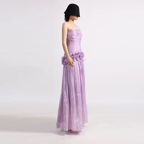 New Fashion Casual Strapless Pleated Ruffled Dresses CODE: KAR5069