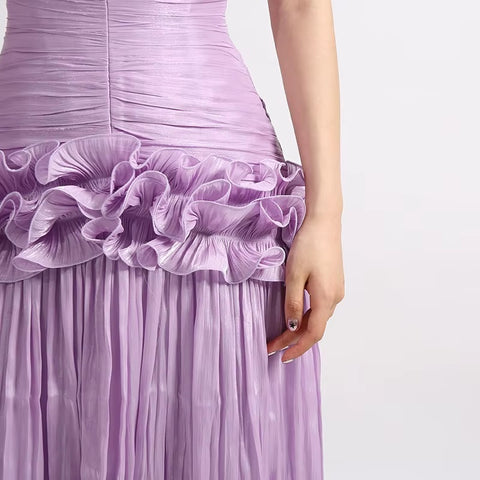 New Fashion Casual Strapless Pleated Ruffled Dresses CODE: KAR5069