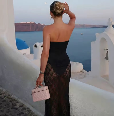 New Lace Embroidered Sexy Strapless Long Dress CODE: KAR5082