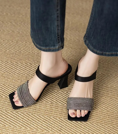 New summer square-toe versatile high-heeled shoes sandals CODE: KAR5121
