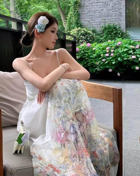 New French halter with print long Dress CODE: KAR5228
