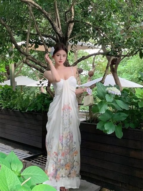 New French halter with print long Dress CODE: KAR5228