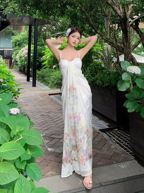 New French halter with print long Dress CODE: KAR5228