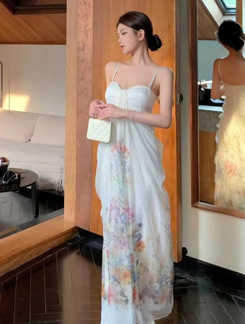 New French halter with print long Dress CODE: KAR5228