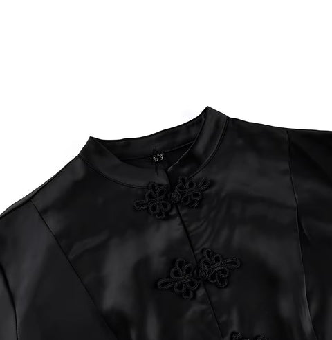 Fashion Cropped Blazer Elegant Stand Collar Frog Button Solid Coat Jacket CODE: KAR5233