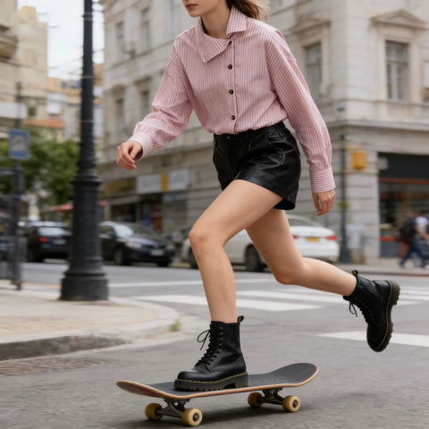 New Style Pink Striped Long Sleeve High Neck Single-Breasted Loose Shirt CODE: KAR5235