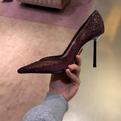 New Shallow Mouth Pointed Toe Rhinestone High Heels CODE: KAR5274