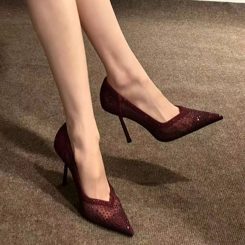 New Shallow Mouth Pointed Toe Rhinestone High Heels CODE: KAR5274