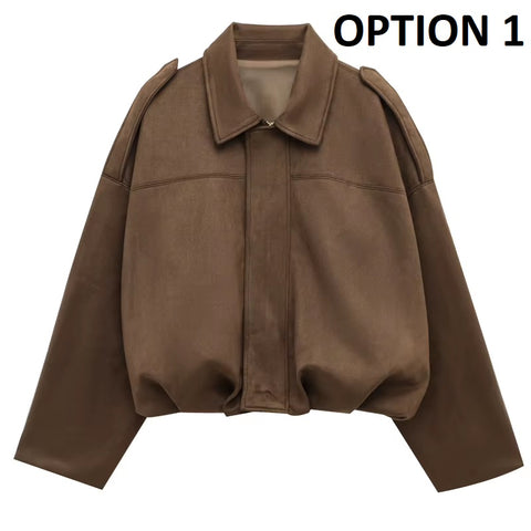 New Fashion Lapel Long Sleeve Zipper Suede Jacket CODE: KAR5282