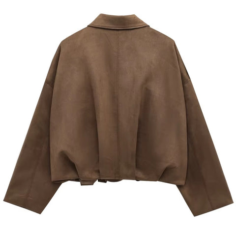 New Fashion Lapel Long Sleeve Zipper Suede Jacket CODE: KAR5282