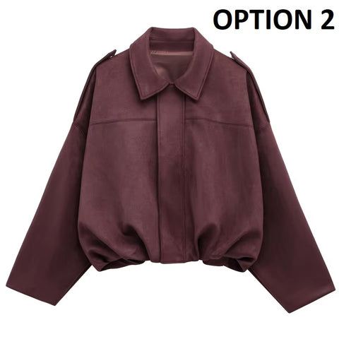 New Fashion Lapel Long Sleeve Zipper Suede Jacket CODE: KAR5282