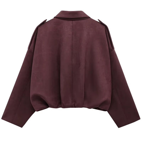 New Fashion Lapel Long Sleeve Zipper Suede Jacket CODE: KAR5282