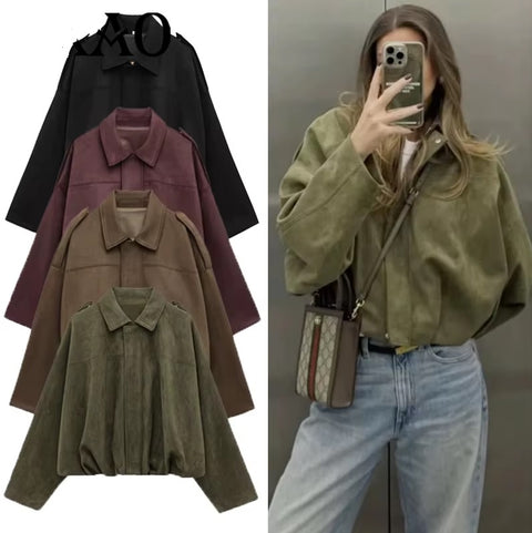 New Fashion Lapel Long Sleeve Zipper Suede Jacket CODE: KAR5282