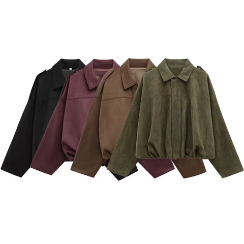 New Fashion Lapel Long Sleeve Zipper Suede Jacket CODE: KAR5282