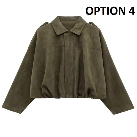 New Fashion Lapel Long Sleeve Zipper Suede Jacket CODE: KAR5282