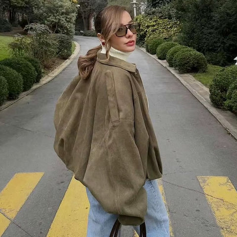 New Fashion Lapel Long Sleeve Zipper Suede Jacket CODE: KAR5282