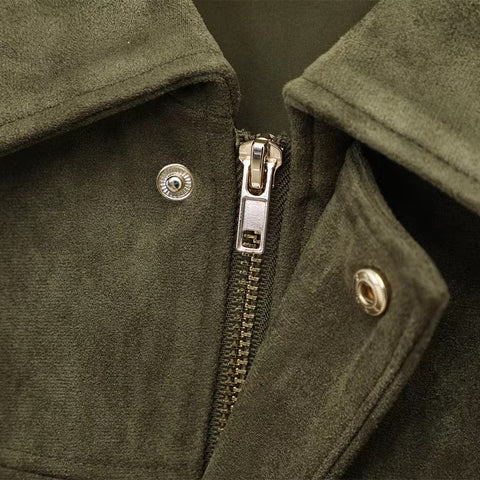 New Fashion Lapel Long Sleeve Zipper Suede Jacket CODE: KAR5282