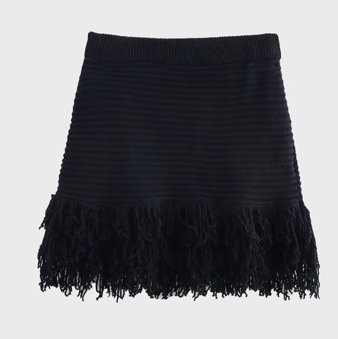 New Tassel Embellishment Lapel Long Sleeved Knitted Cardigan Skirt Set CODE: KAR5284