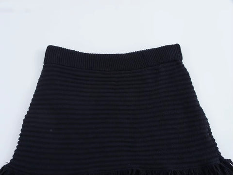 New Tassel Embellishment Lapel Long Sleeved Knitted Cardigan Skirt Set CODE: KAR5284