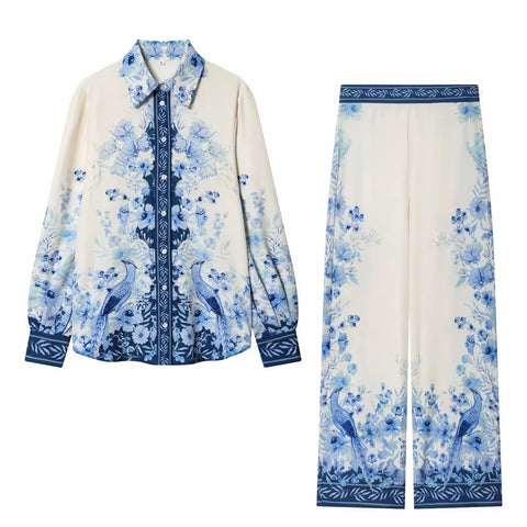 New Long Sleeve Floral Print Shirt pent Set CODE: KAR5287