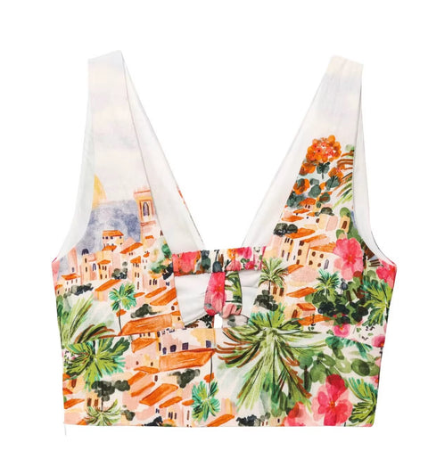 New printed bow, v-neck halter top or pleated skirt set CODE: KAR5293