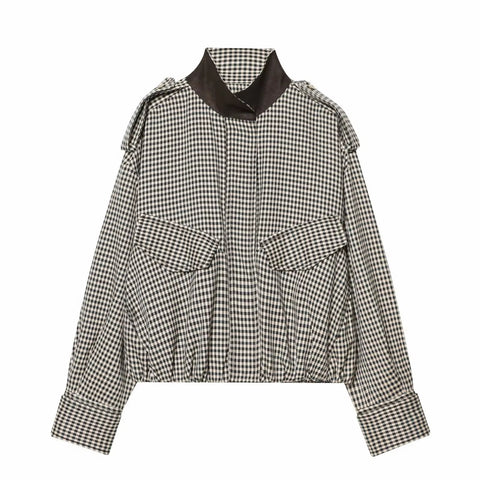 New Single Breasted Plaid Pilot Jacket+Side Zipper Splicing Pleated Skirt Suit Set CODE: KAR5318