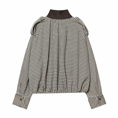 New Single Breasted Plaid Pilot Jacket+Side Zipper Splicing Pleated Skirt Suit Set CODE: KAR5318