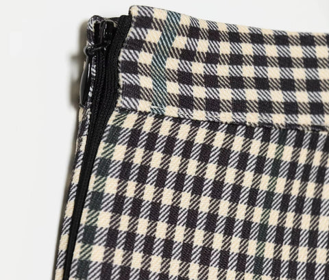 New Single Breasted Plaid Pilot Jacket+Side Zipper Splicing Pleated Skirt Suit Set CODE: KAR5318