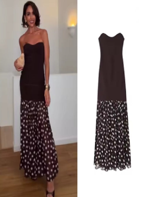 Sexy Elegant Strapless Polka Dot Print Maxi Dress CODE: KAR5322