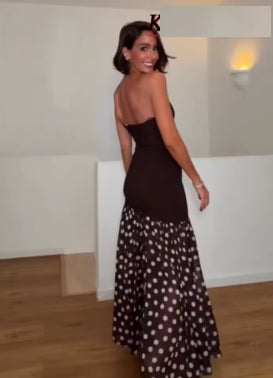 Sexy Elegant Strapless Polka Dot Print Maxi Dress CODE: KAR5322