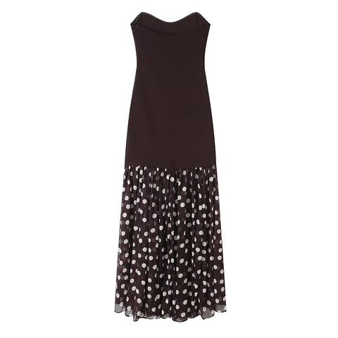 Sexy Elegant Strapless Polka Dot Print Maxi Dress CODE: KAR5322