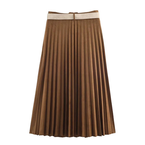 New Pleated High Waist A-Line Midi Skirt CODE: KAR5363