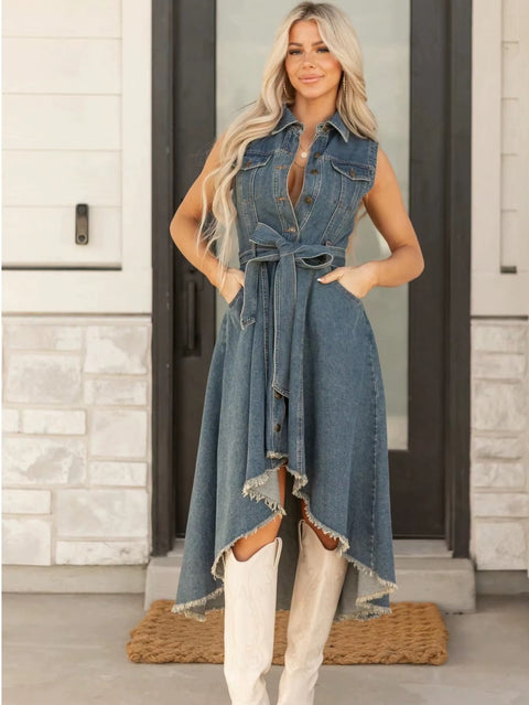 Fashion Sleeveless Personality Irregular Rough Edge Europe Dress
