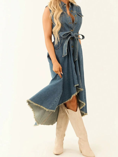 Fashion Sleeveless Personality Irregular Rough Edge Europe Dress