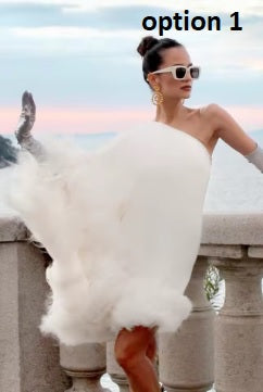 One Shoulder Fluffy Feather Hem Batwing Sleeve Loose Dress CODE: KAR5416