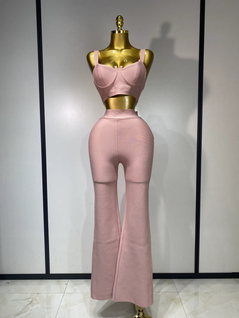 Two-piece Set Sleeveless Tight Short Top & High Waist Flared Trousers Pants Set CODE: KAR980