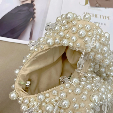 New Pearl Beaded Handmade party Handbag CODE: KAR3868