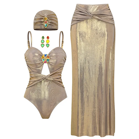New Shine One Piece Swimsuit And Skirt CODE: KAR3880