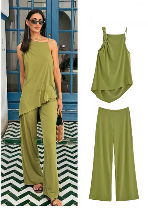 New Backless Top With Solid Wide-leg Pant Set CODE: KAR3901
