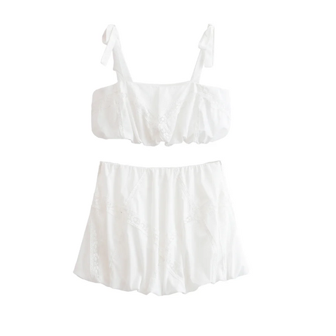 New Balloon Style Top With Embroidered Zipper Mini Skirt Set CODE: KAR3903