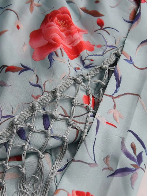 New Diagonal Collar Sleeveless High Waist Spliced Tassel Dresses CODE: KAR4021