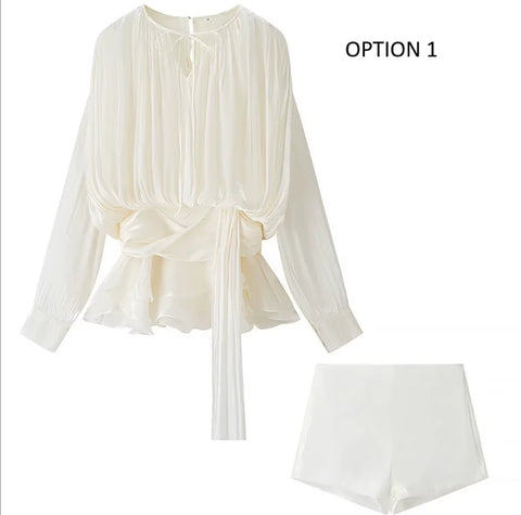 New Ruffled Short Skirt Pleated Long Sleeve Elegant Set CODE: KAR4023